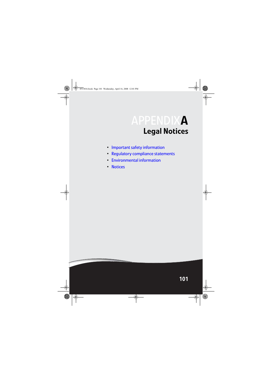 Legal notices, Appendix a: legal notices, Appendix a | Gateway GM5684E User Manual | Page 107 / 128