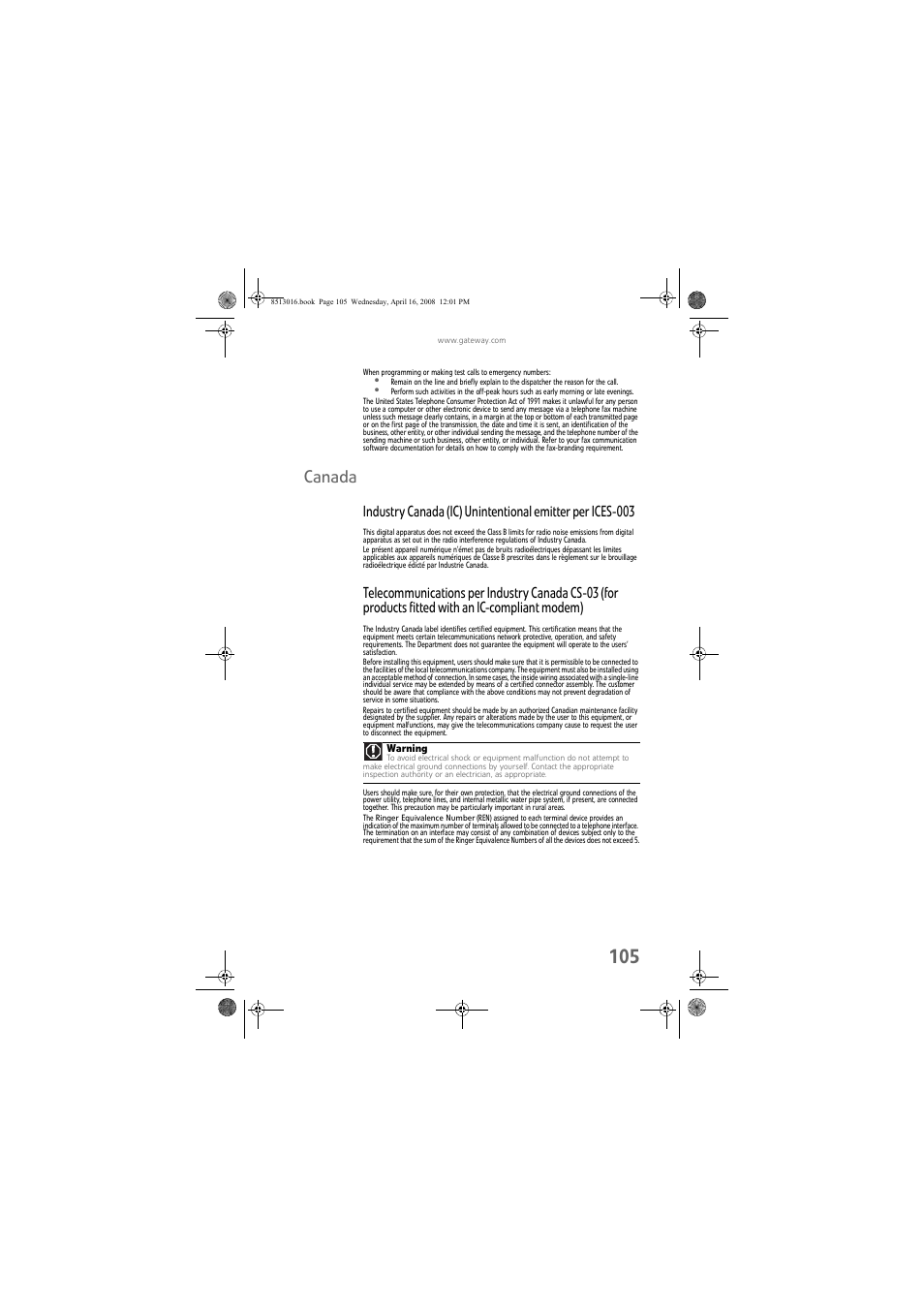Canada | Gateway GM5684E User Manual | Page 111 / 128