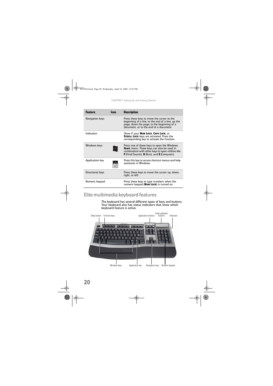 Elite multimedia keyboard features | Gateway GM5684E User Manual | Page 26 / 128