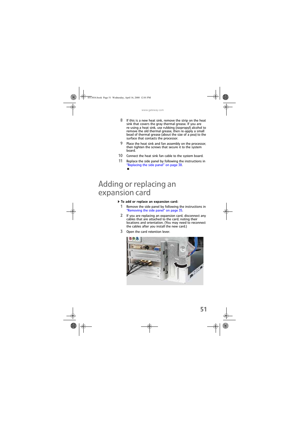 Adding or replacing an expansion card, To add or replace an expansion card | Gateway GM5684E User Manual | Page 57 / 128