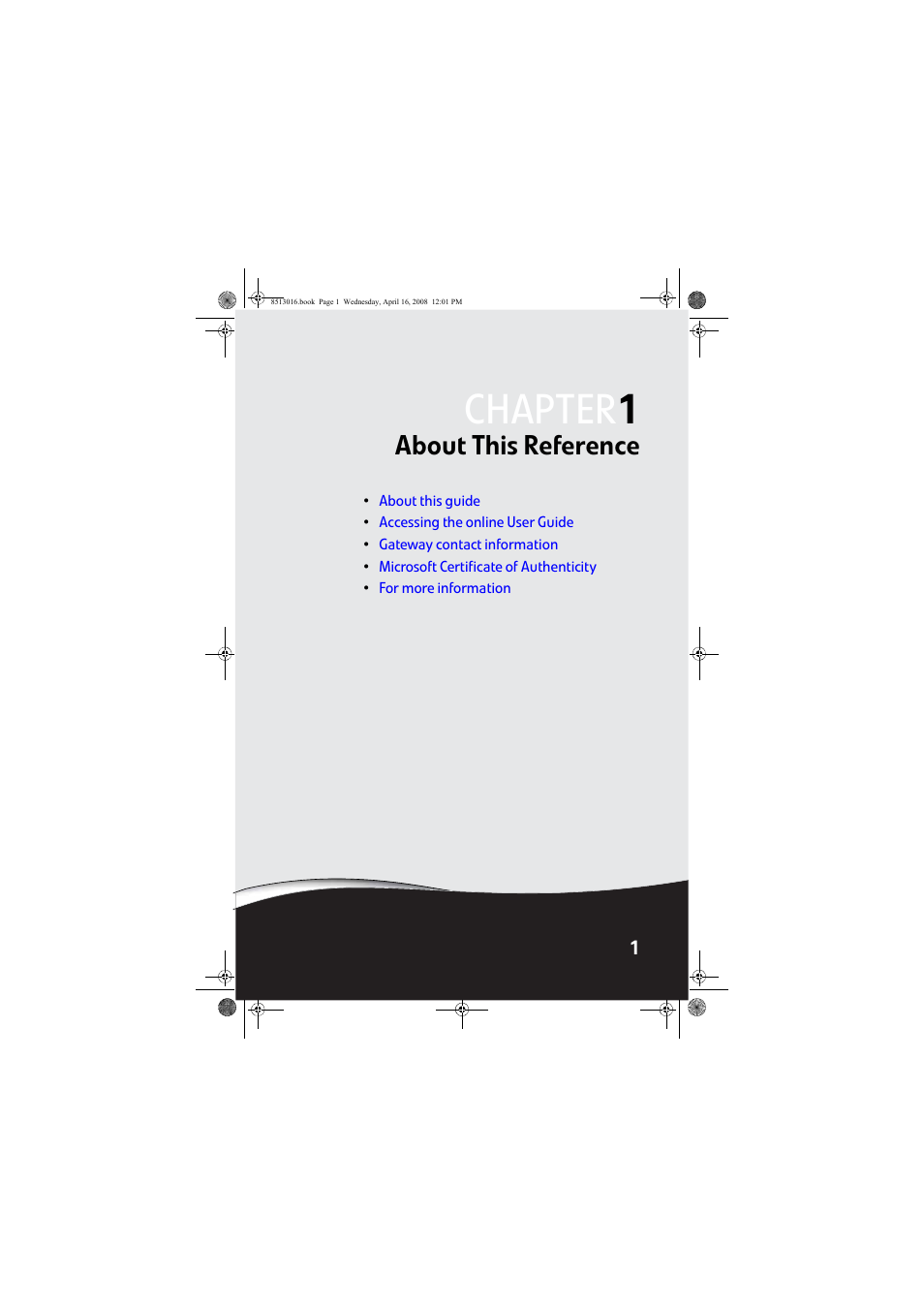 About this reference, Chapter 1: about this reference, Chapter 1 | Gateway GM5684E User Manual | Page 7 / 128