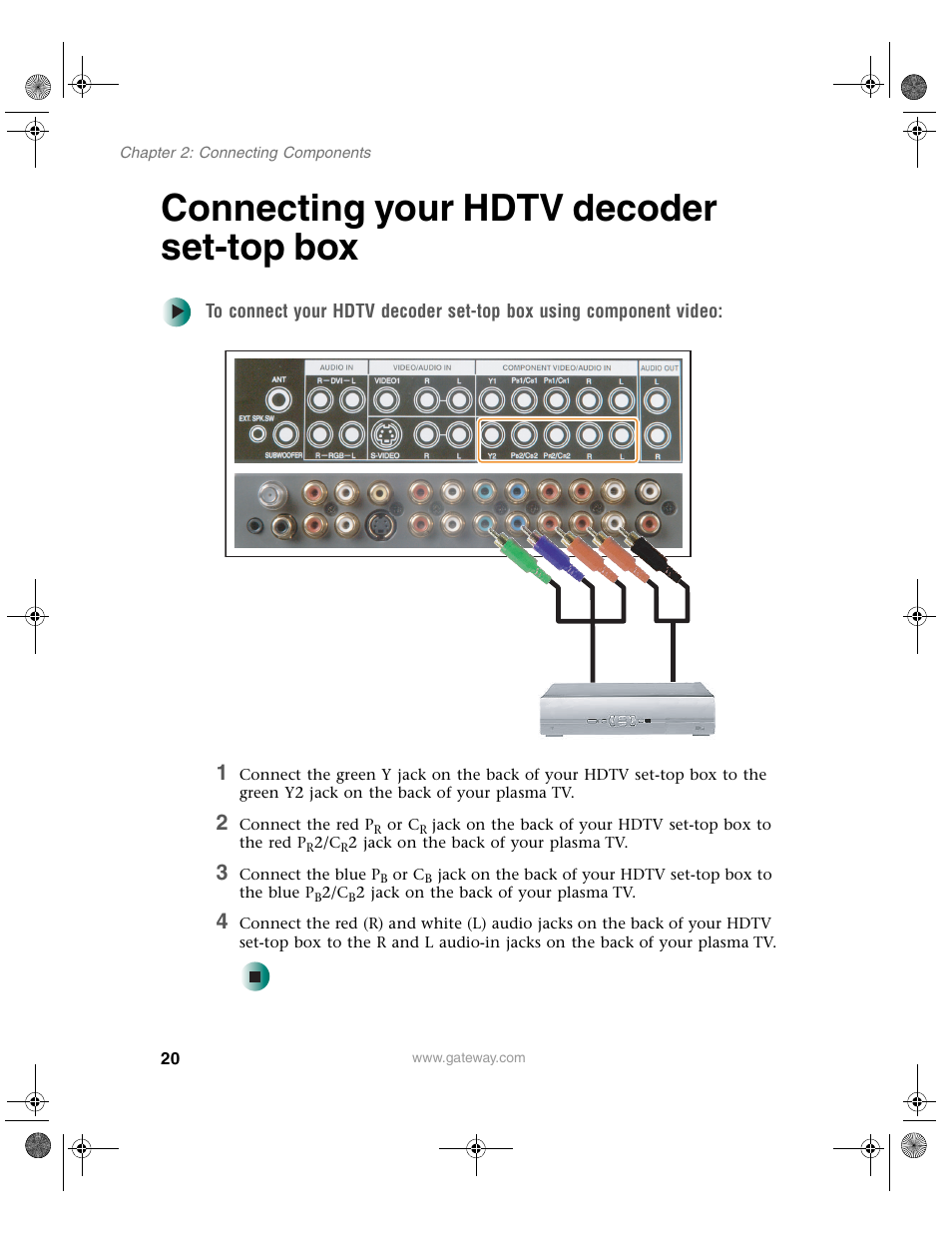 Connecting your hdtv decoder set-top box | Gateway GTW-P42M102 User Manual | Page 24 / 68