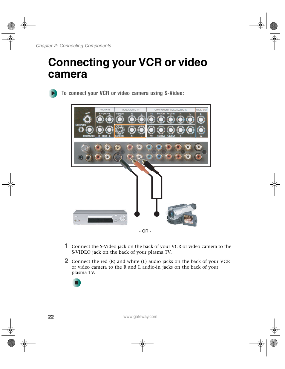 Connecting your vcr or video camera | Gateway GTW-P42M102 User Manual | Page 26 / 68