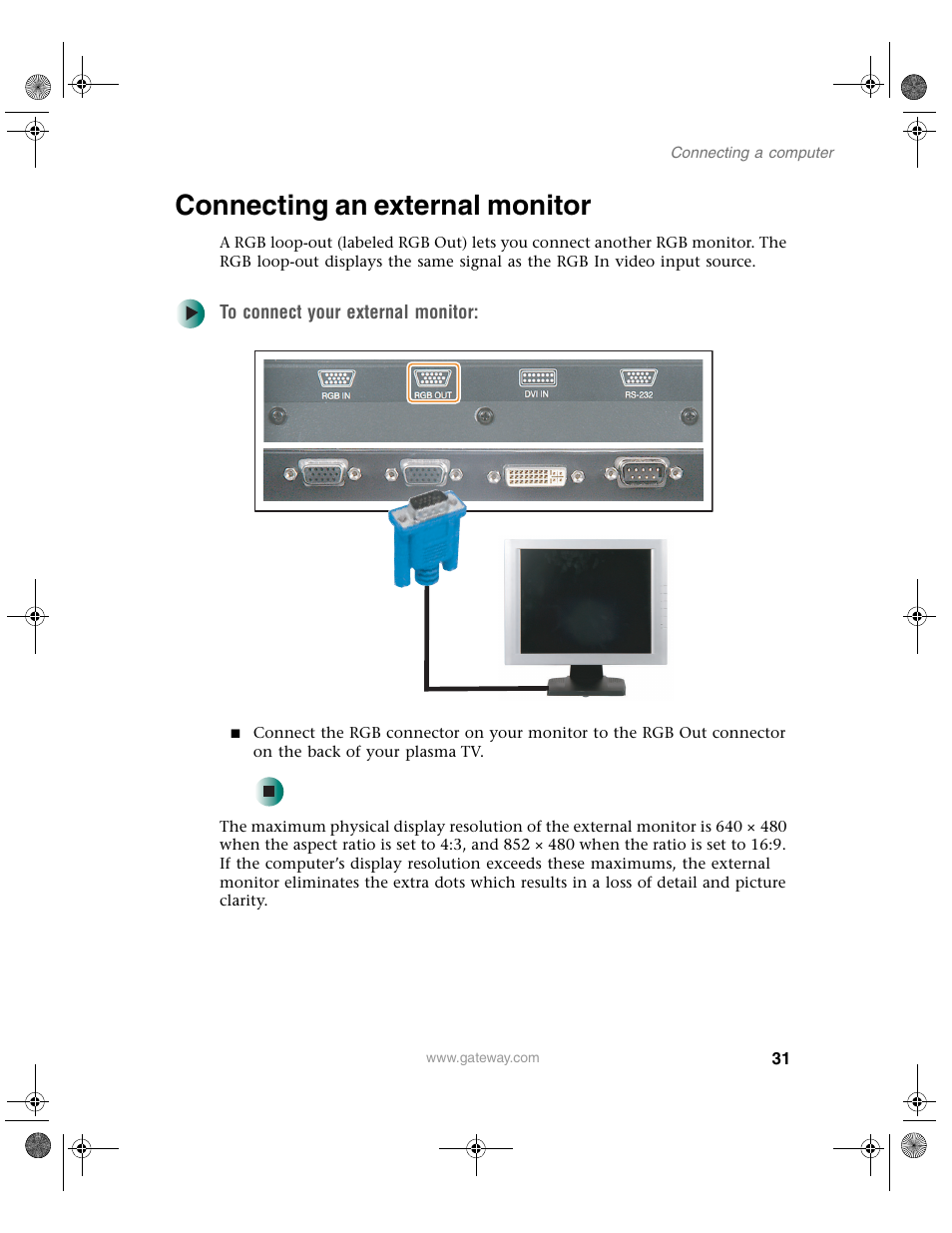 Connecting an external monitor | Gateway GTW-P42M102 User Manual | Page 35 / 68