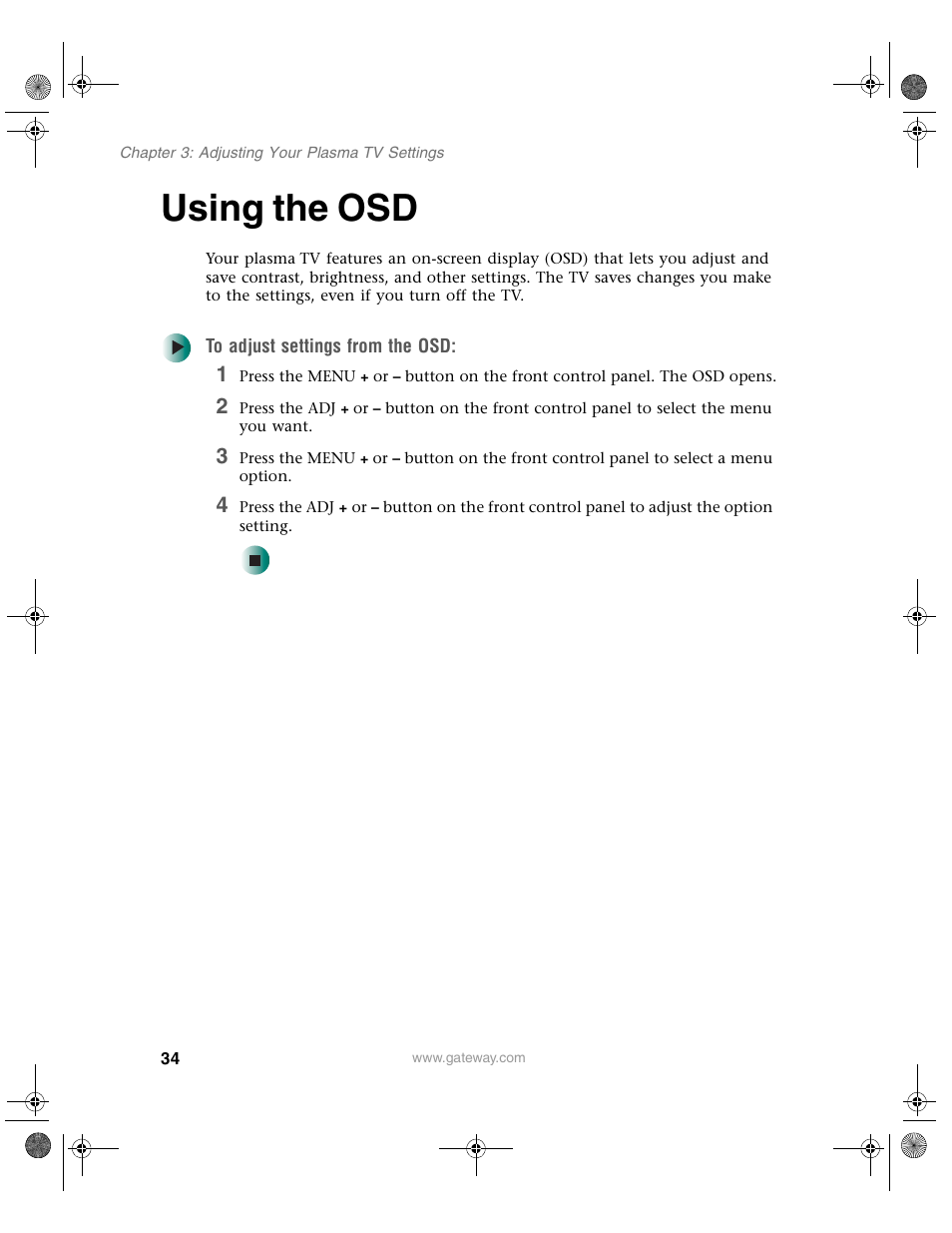 Using the osd | Gateway GTW-P42M102 User Manual | Page 38 / 68