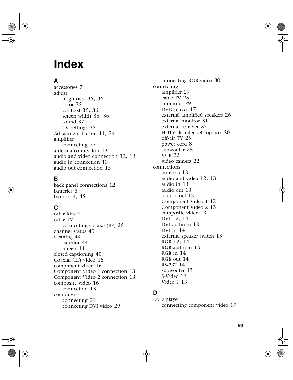 Index | Gateway GTW-P42M102 User Manual | Page 63 / 68
