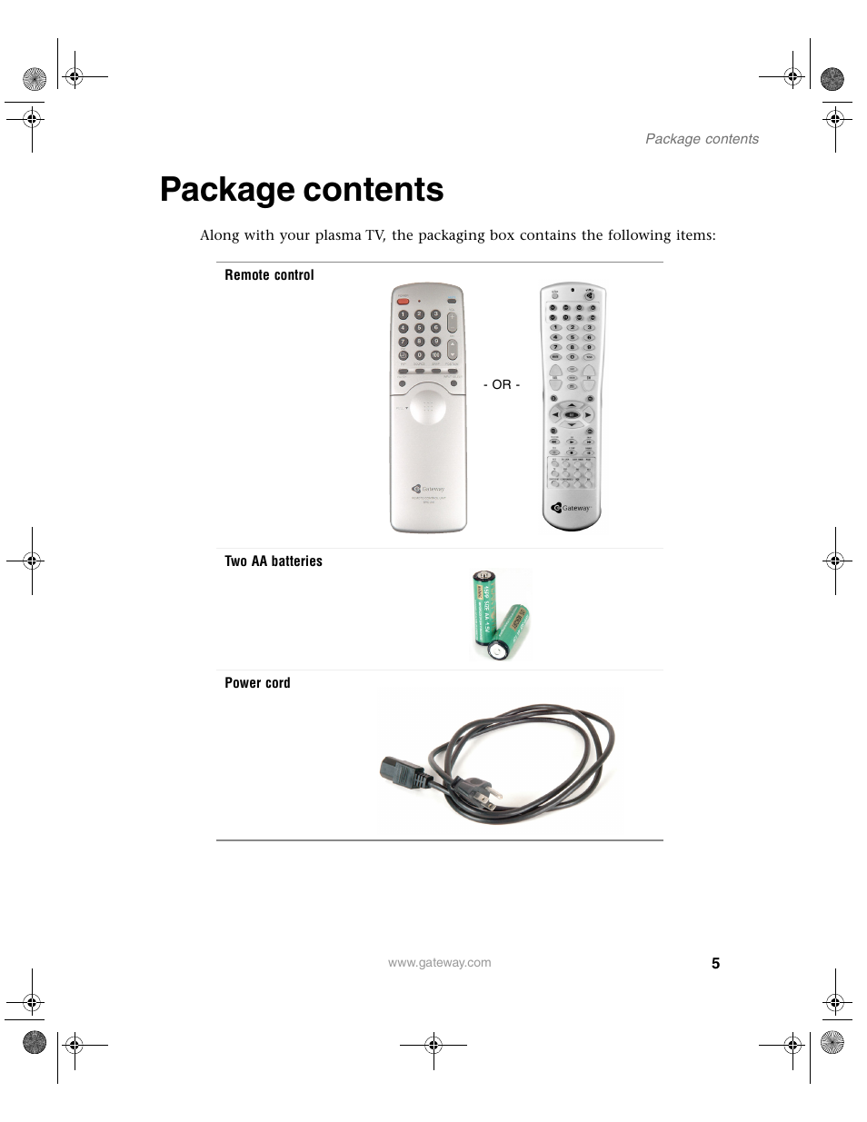 Package contents | Gateway GTW-P42M102 User Manual | Page 9 / 68