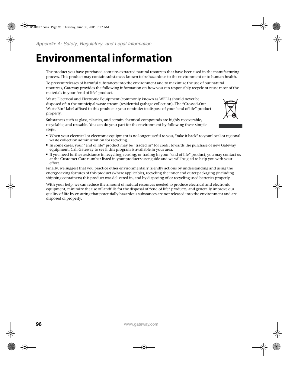 Environmental information | Gateway E-2500D User Manual | Page 101 / 110