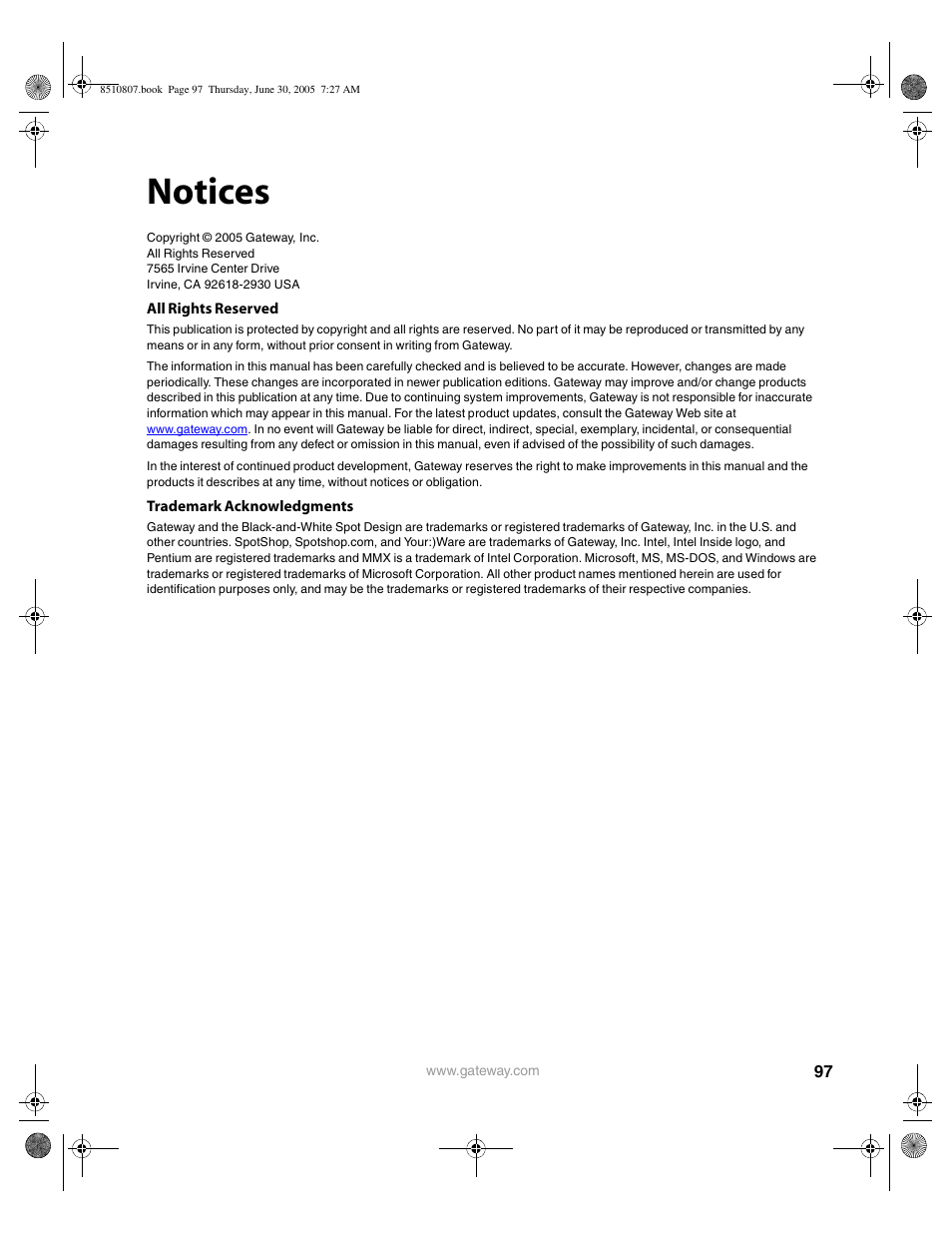 Notices | Gateway E-2500D User Manual | Page 102 / 110