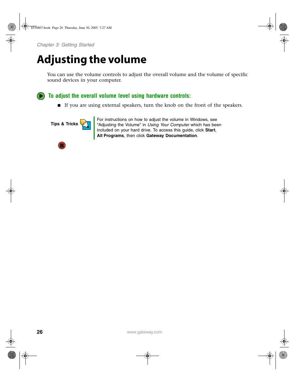 Adjusting the volume | Gateway E-2500D User Manual | Page 31 / 110