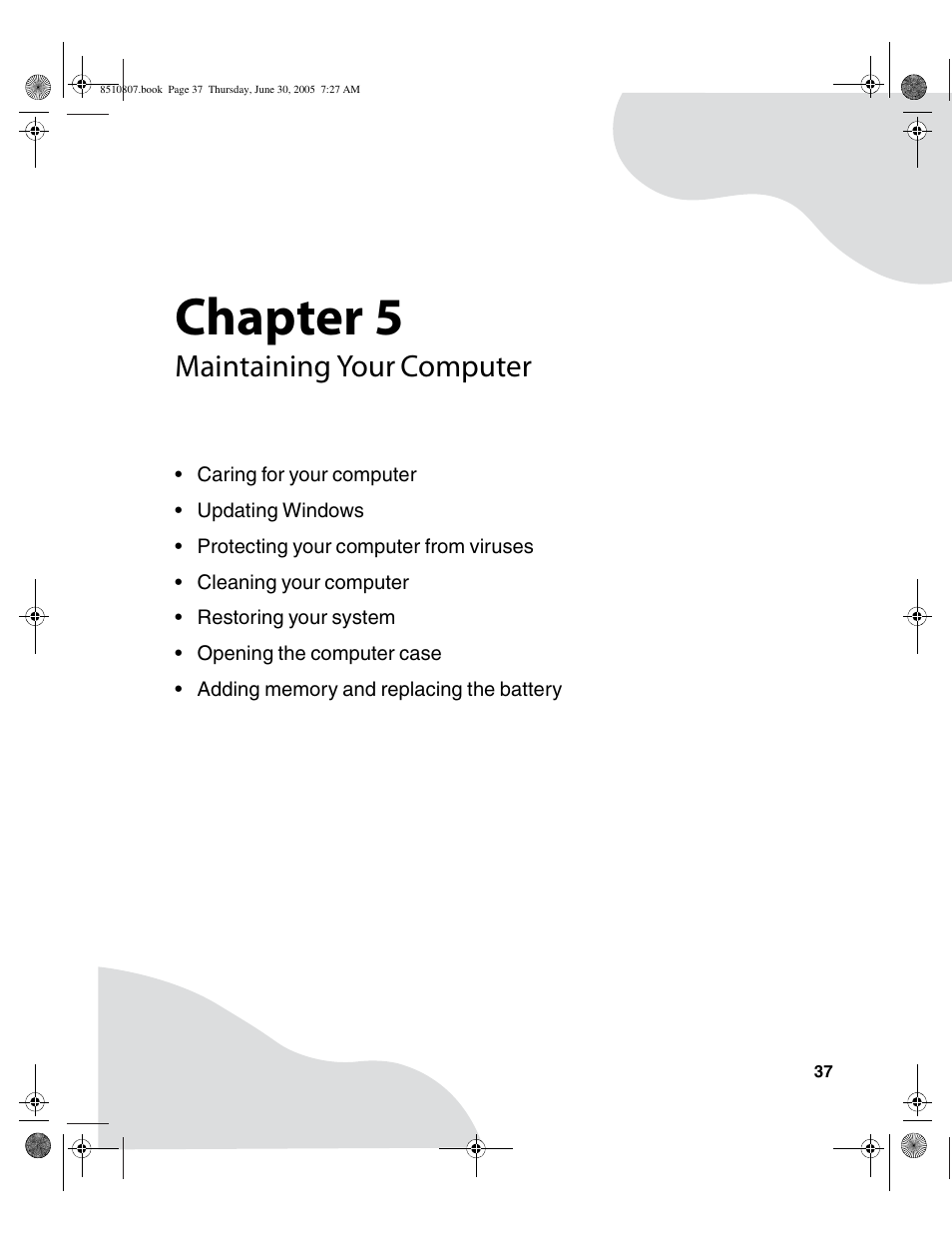 Maintaining your computer, Chapter 5 | Gateway E-2500D User Manual | Page 42 / 110