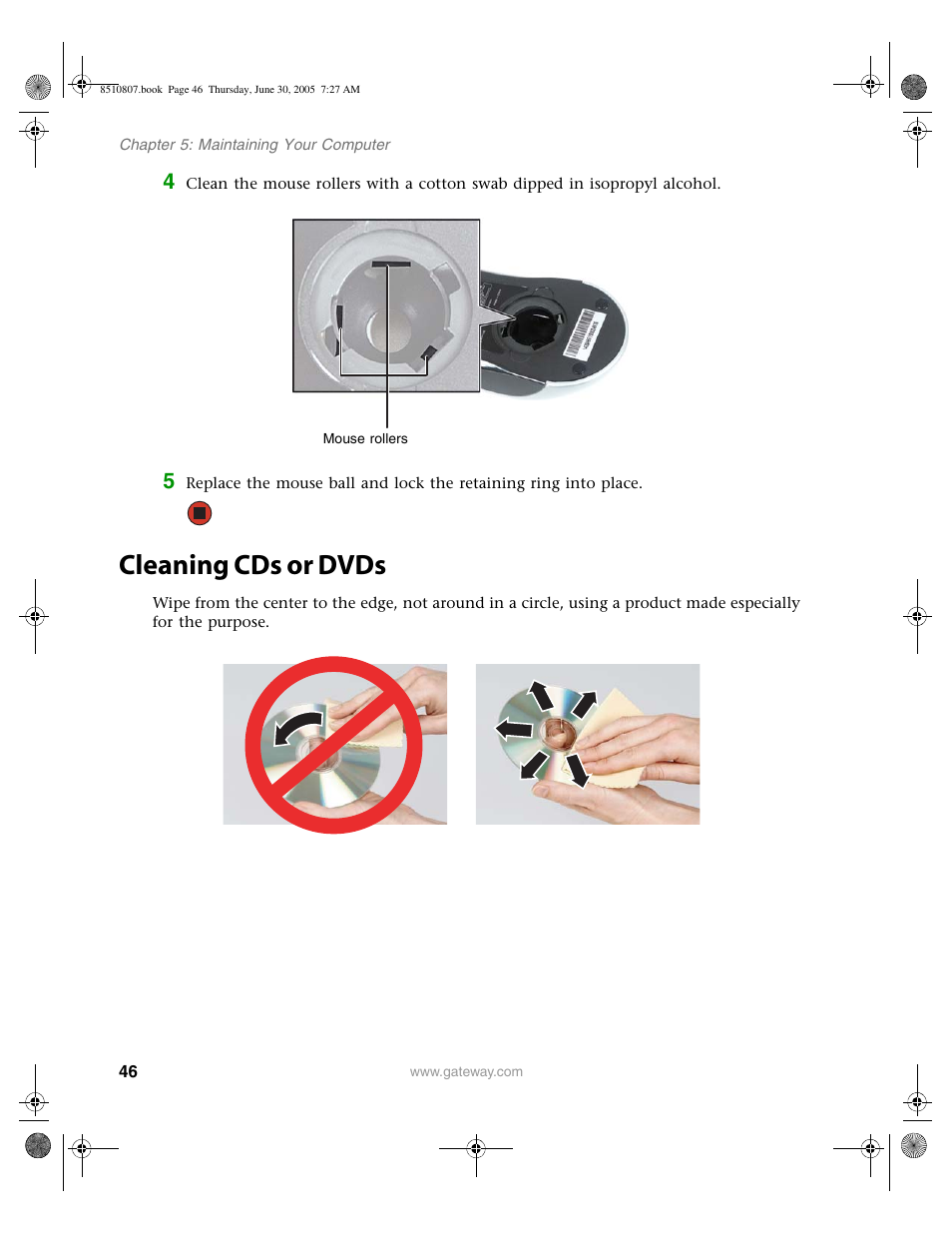 Cleaning cds or dvds | Gateway E-2500D User Manual | Page 51 / 110
