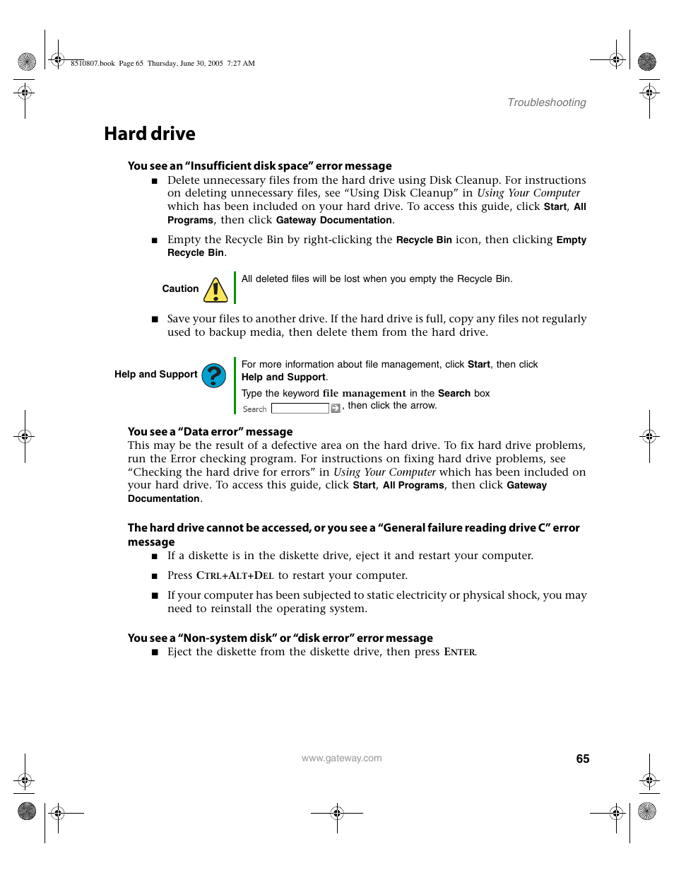 Hard drive | Gateway E-2500D User Manual | Page 70 / 110
