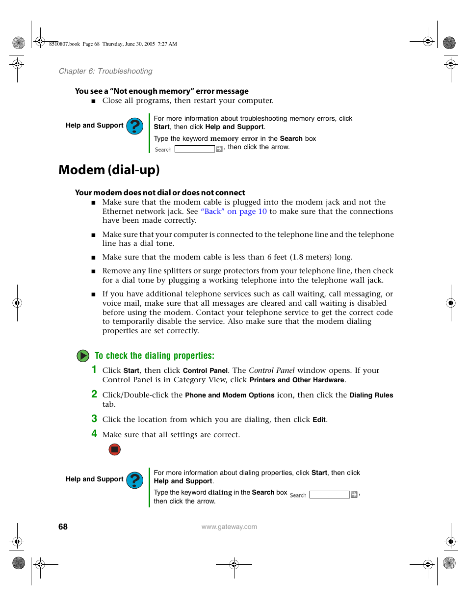 Modem (dial-up) | Gateway E-2500D User Manual | Page 73 / 110