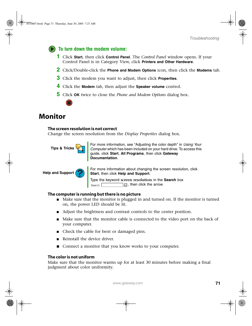 Monitor | Gateway E-2500D User Manual | Page 76 / 110