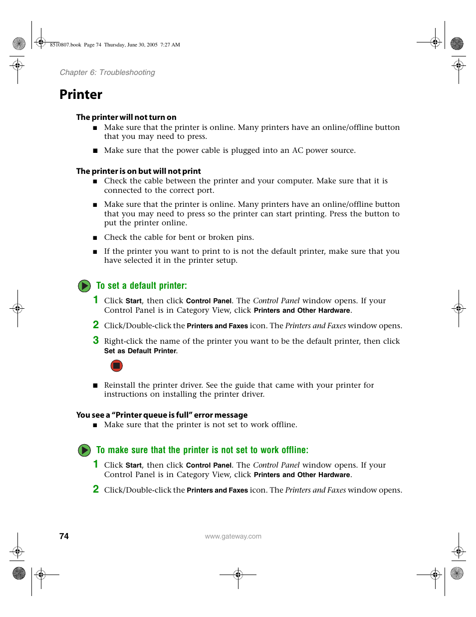 Printer | Gateway E-2500D User Manual | Page 79 / 110