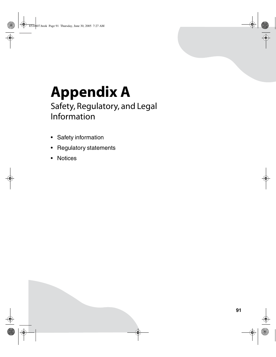 Safety, regulatory, and legal information, Appendix a | Gateway E-2500D User Manual | Page 96 / 110