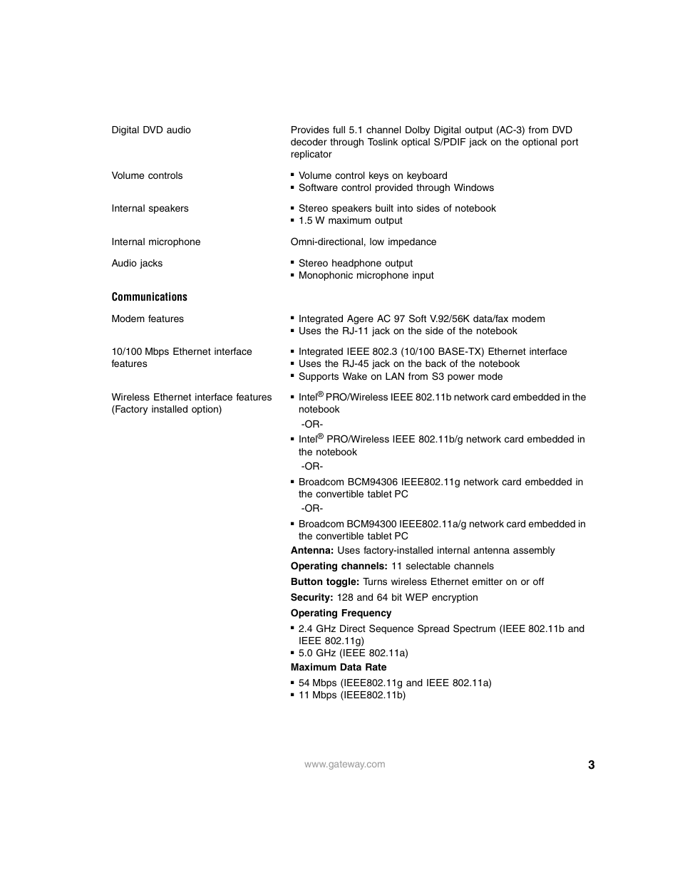 Communications | Gateway M275 User Manual | Page 3 / 8