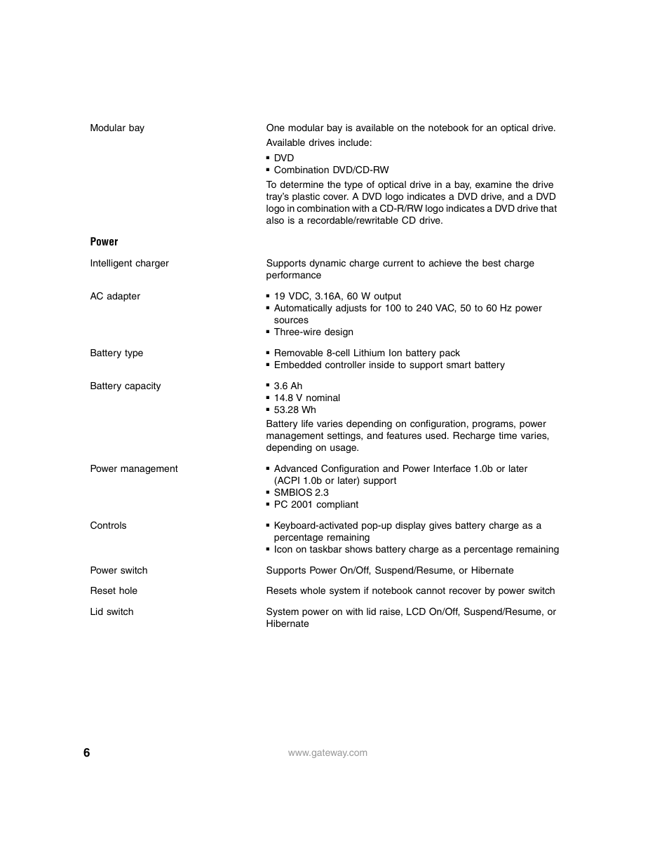 Power | Gateway M275 User Manual | Page 6 / 8