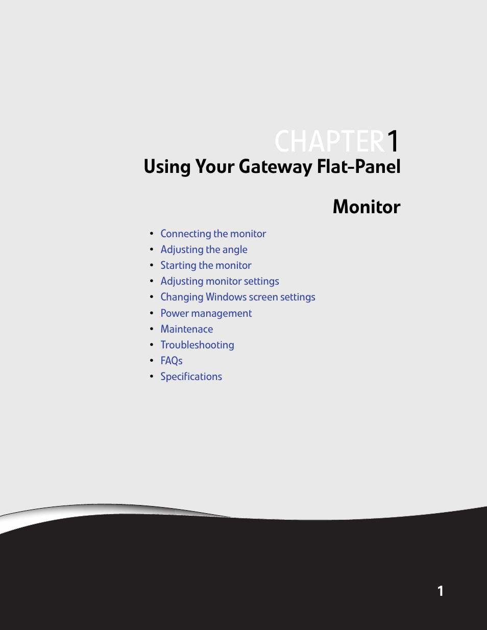 Using your gateway flat-panel monitor, Chapter 1: using your gateway flat-panel monitor, Chapter | Gateway HX2000 User Manual | Page 5 / 26