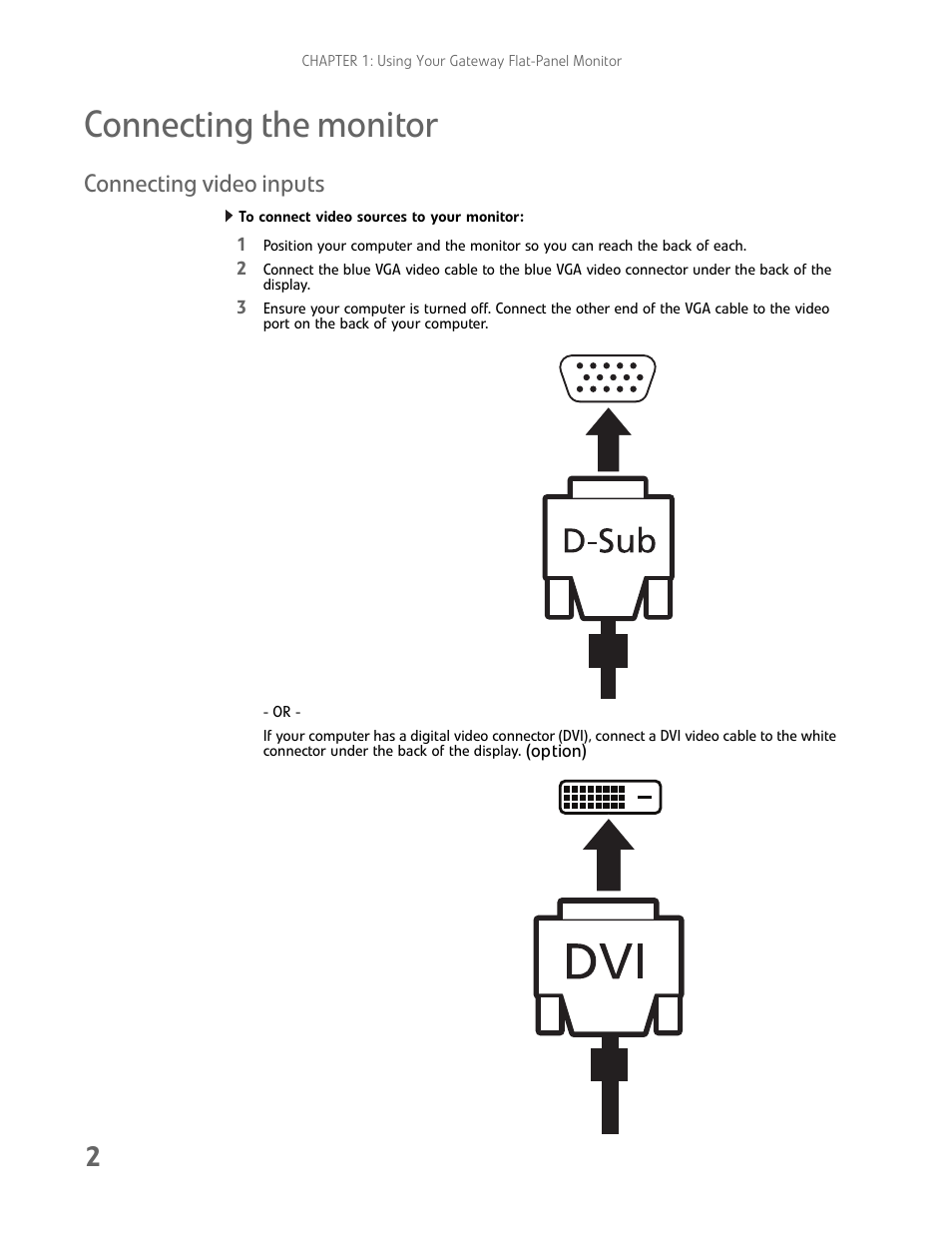 Connecting the monitor, Connecting video inputs, To connect video sources to your monitor | Gateway HX2000 User Manual | Page 6 / 26