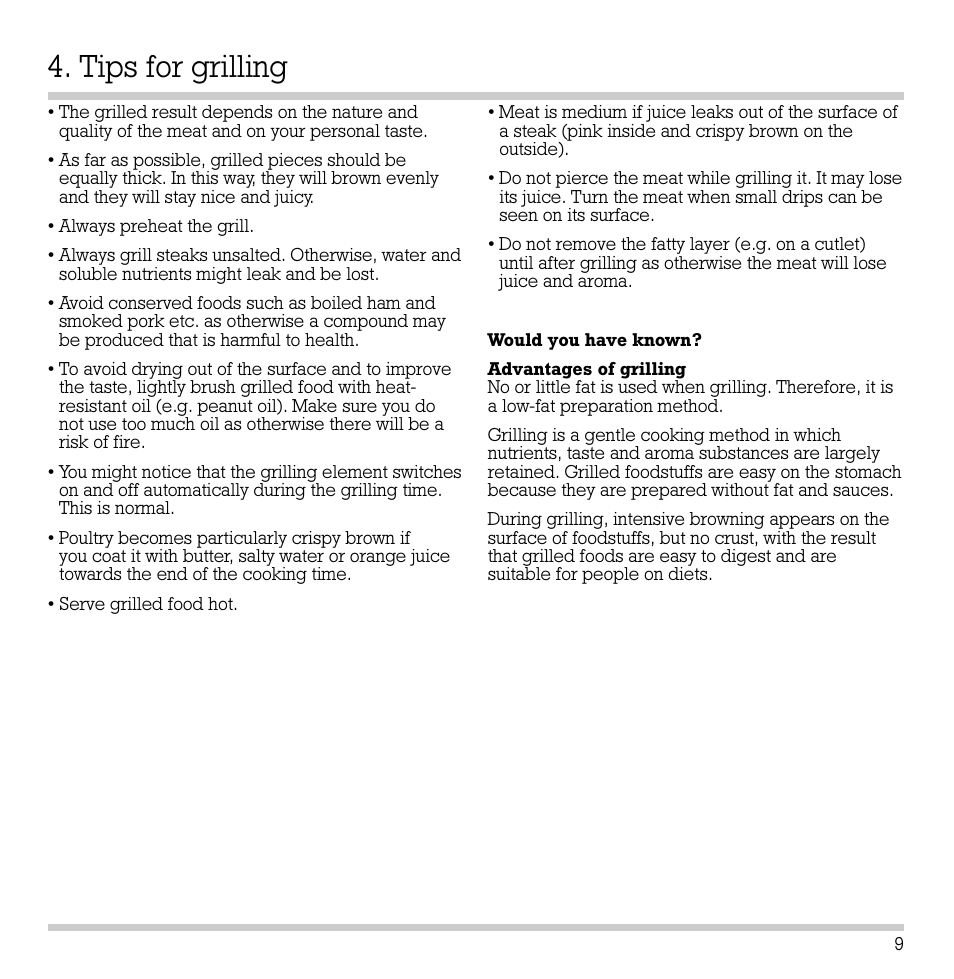 Tips for grilling | Gaggenau VR 421-610 User Manual | Page 11 / 13