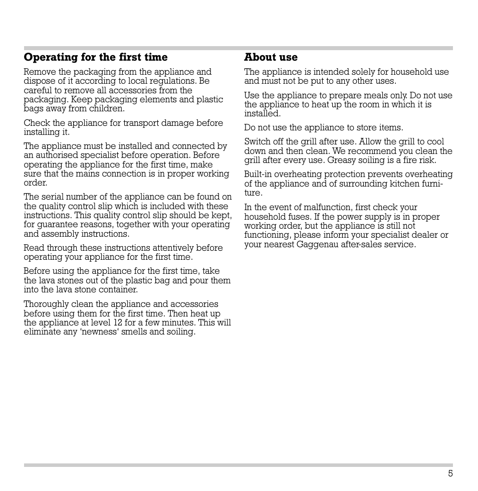 Operating for the first time, About use | Gaggenau VR 421-610 User Manual | Page 7 / 13