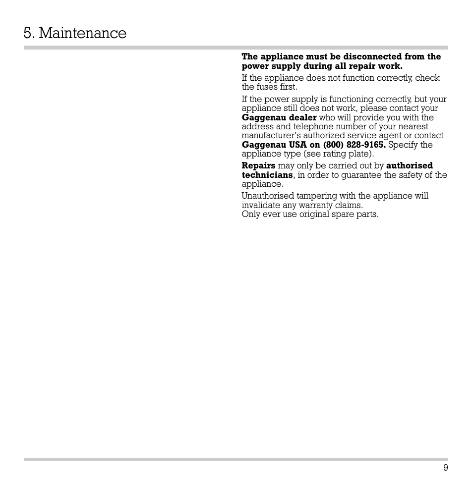 Maintenance | Gaggenau VR 230-612 User Manual | Page 10 / 19