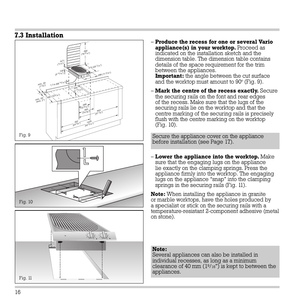 3 installation, Is kept to between the appliances | Gaggenau VR 230-612 User Manual | Page 17 / 19