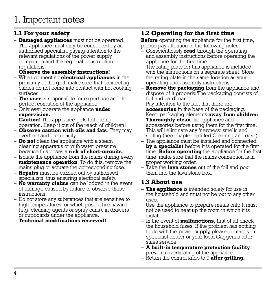 1 for your safety, 2 operating for the first time, 3 about use | Gaggenau VR 230-612 User Manual | Page 5 / 19