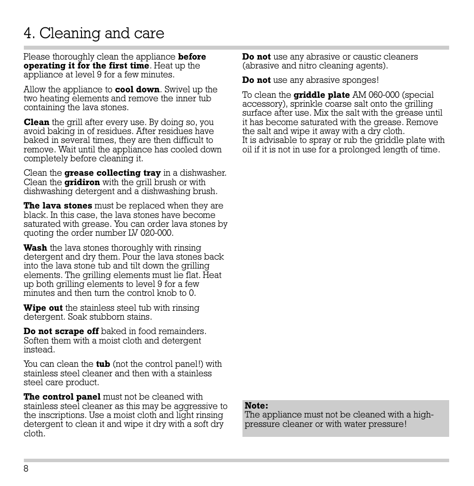 Cleaning and care | Gaggenau VR 230-612 User Manual | Page 9 / 19