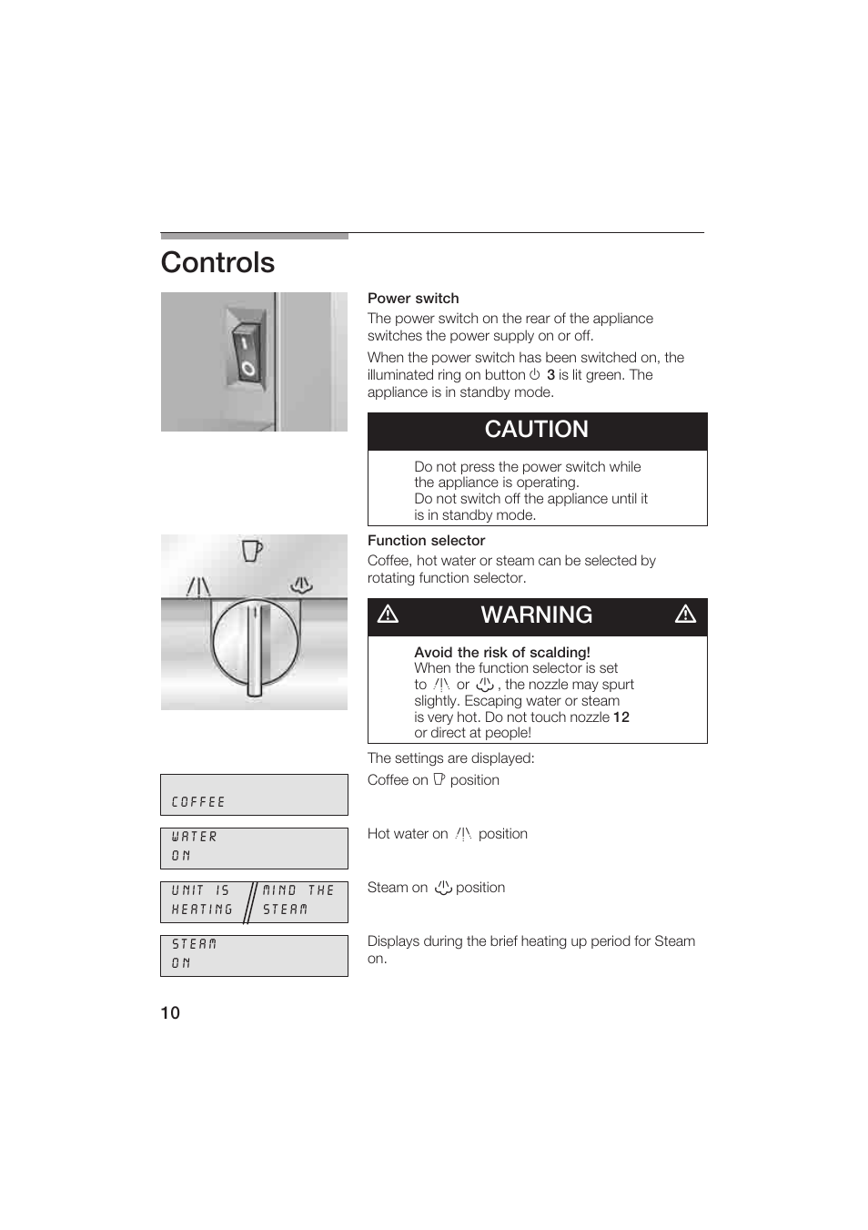 Controls, Caution, Dwarning d | Gaggenau CM200610 User Manual | Page 10 / 105