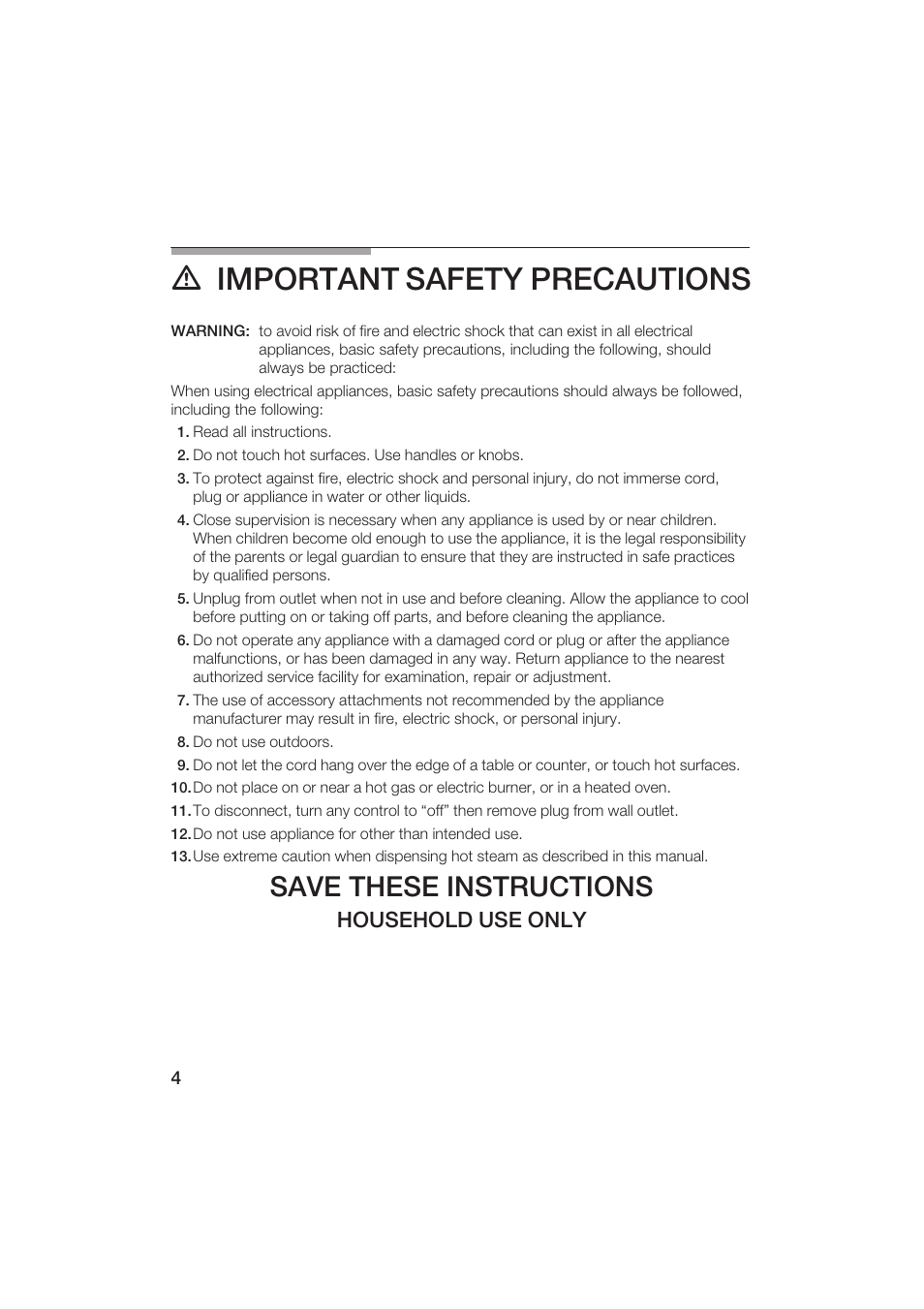 D important safety precautions, Save these instructions, Household use only | Gaggenau CM200610 User Manual | Page 4 / 105