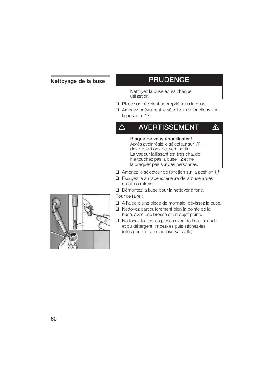 Prudence, Davertissement d | Gaggenau CM200610 User Manual | Page 60 / 105