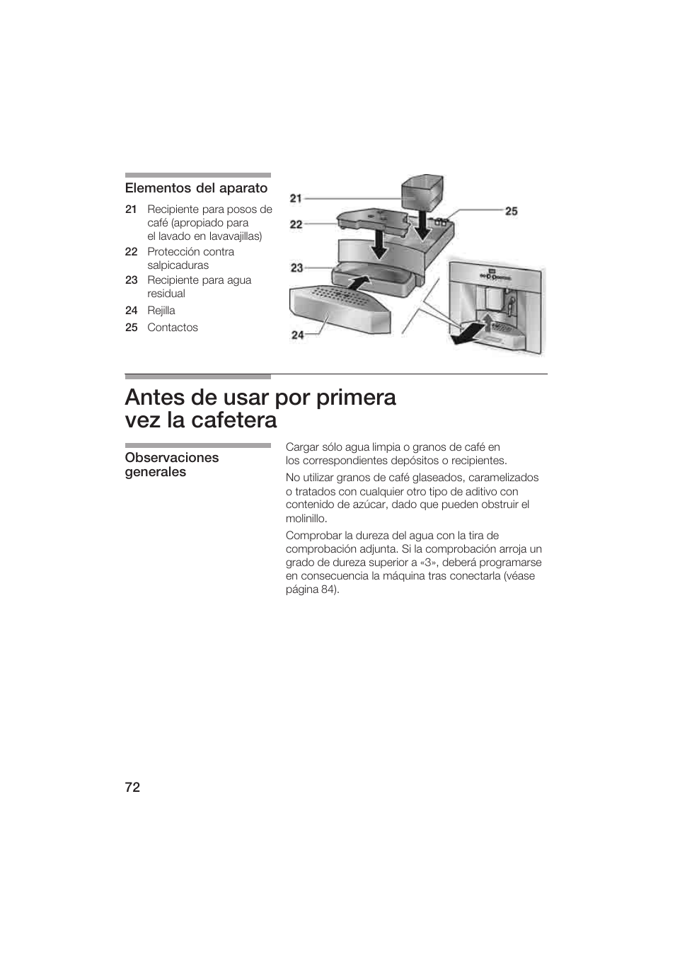 Antes de usar por primera vezălaăcafetera | Gaggenau CM200610 User Manual | Page 72 / 105