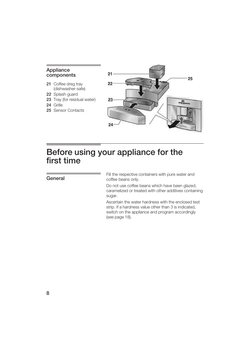 Before using your appliance for the firstătime | Gaggenau CM200610 User Manual | Page 8 / 105