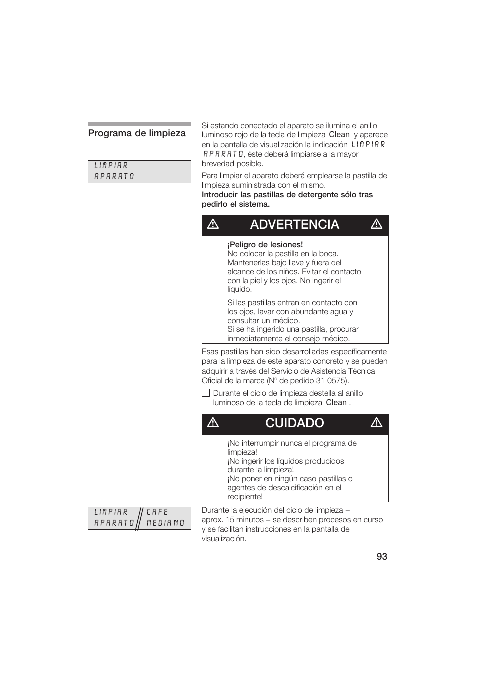 Dadvertencia d, Dcuidado d | Gaggenau CM200610 User Manual | Page 93 / 105