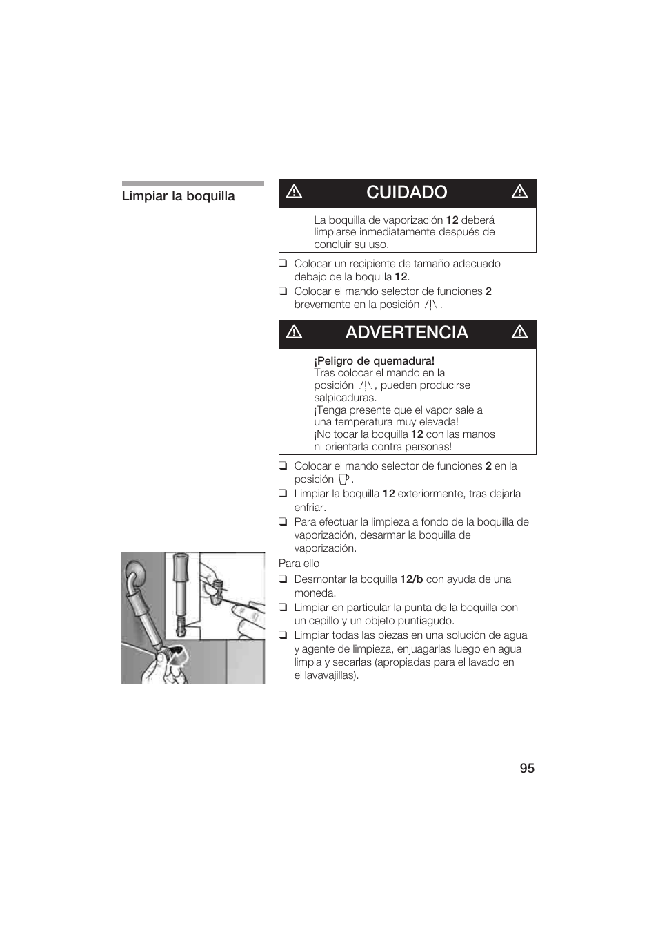 Dcuidado d, Dadvertencia d | Gaggenau CM200610 User Manual | Page 95 / 105