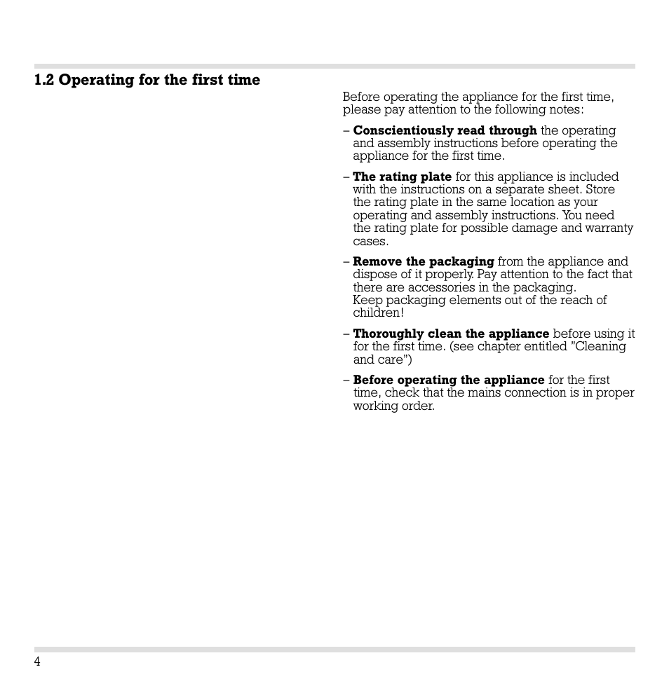 2 operating for the first time | Gaggenau VL 040-107 User Manual | Page 5 / 9