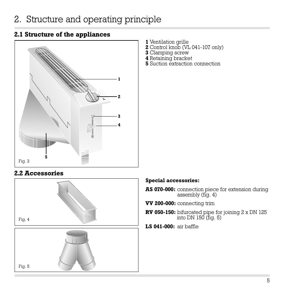 Structure and operating principle, 1 structure of the appliances 2.2 accessories | Gaggenau VL 040-107 User Manual | Page 6 / 9