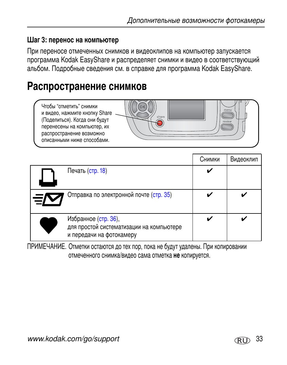 Шаг 3: перенос на компьютер, Распространение снимков | Kodak C310 User Manual | Page 39 / 79