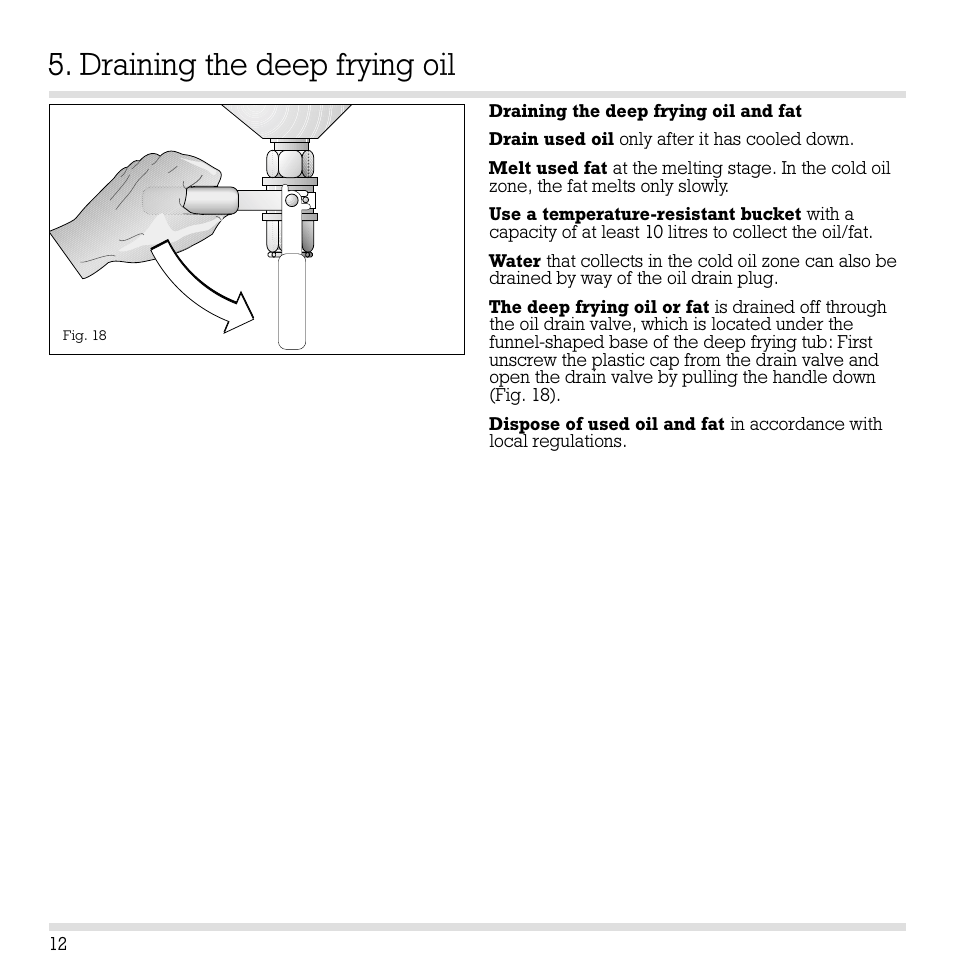 Draining the deep frying oil | Gaggenau VF 230 User Manual | Page 13 / 18