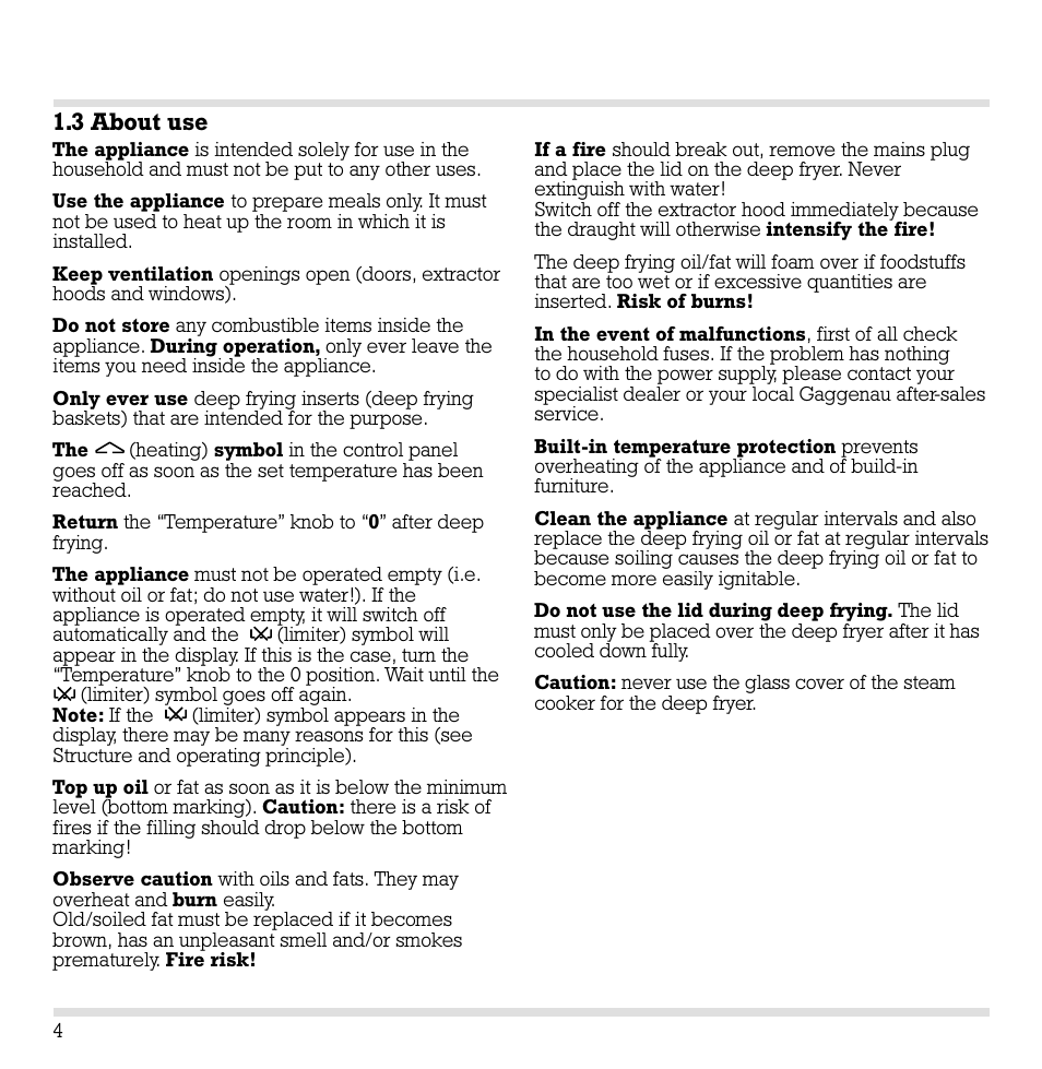 3 about use | Gaggenau VF 230 User Manual | Page 5 / 18