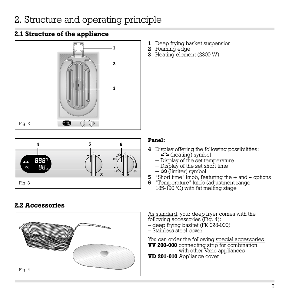 Structure and operating principle, 1 structure of the appliance 2.2 accessories | Gaggenau VF 230 User Manual | Page 6 / 18