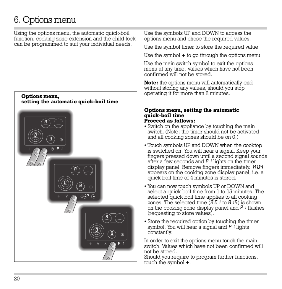 Options menu | Gaggenau CK 481-6 User Manual | Page 21 / 31