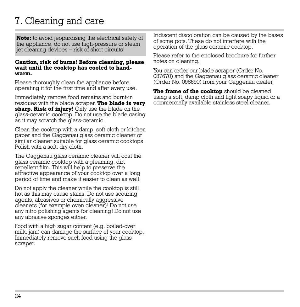 Cleaning and care | Gaggenau CK 481-6 User Manual | Page 25 / 31