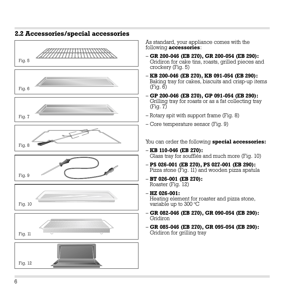 2 accessories/special accessories | Gaggenau EB 291 User Manual | Page 6 / 39