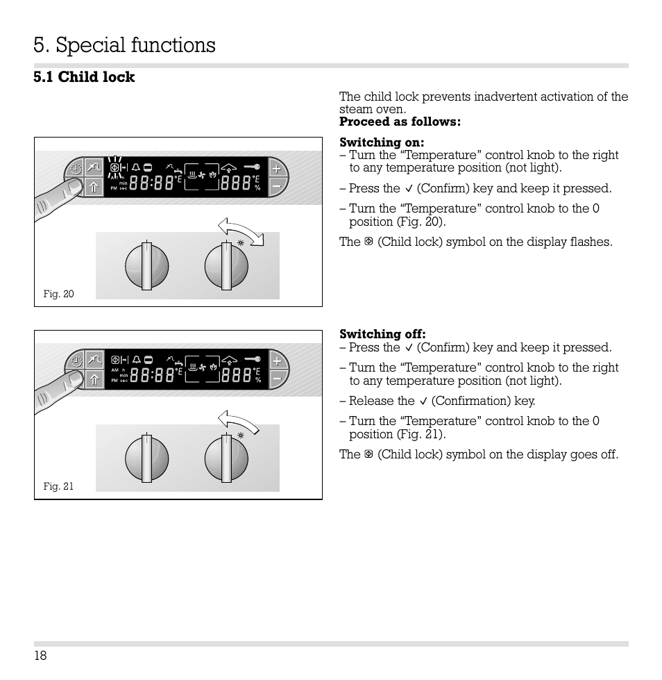 Special functions, 1 child lock | Gaggenau ED221 User Manual | Page 19 / 46