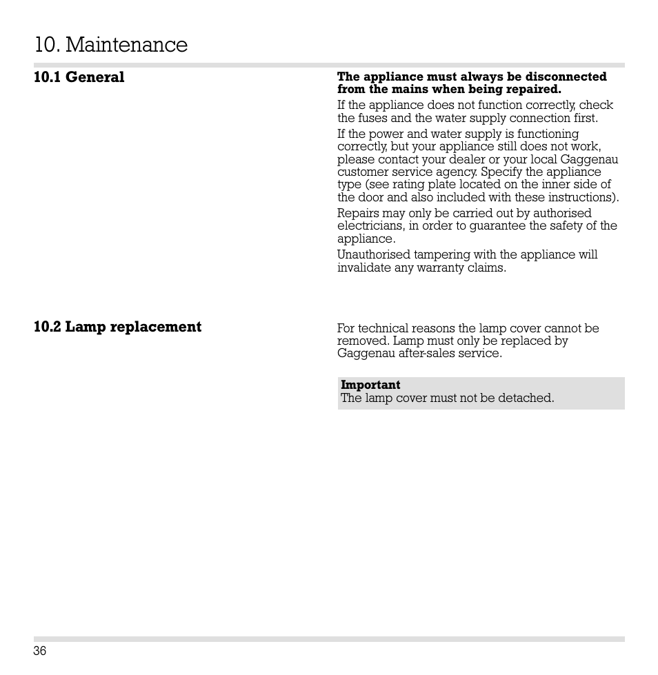 Maintenance | Gaggenau ED221 User Manual | Page 37 / 46