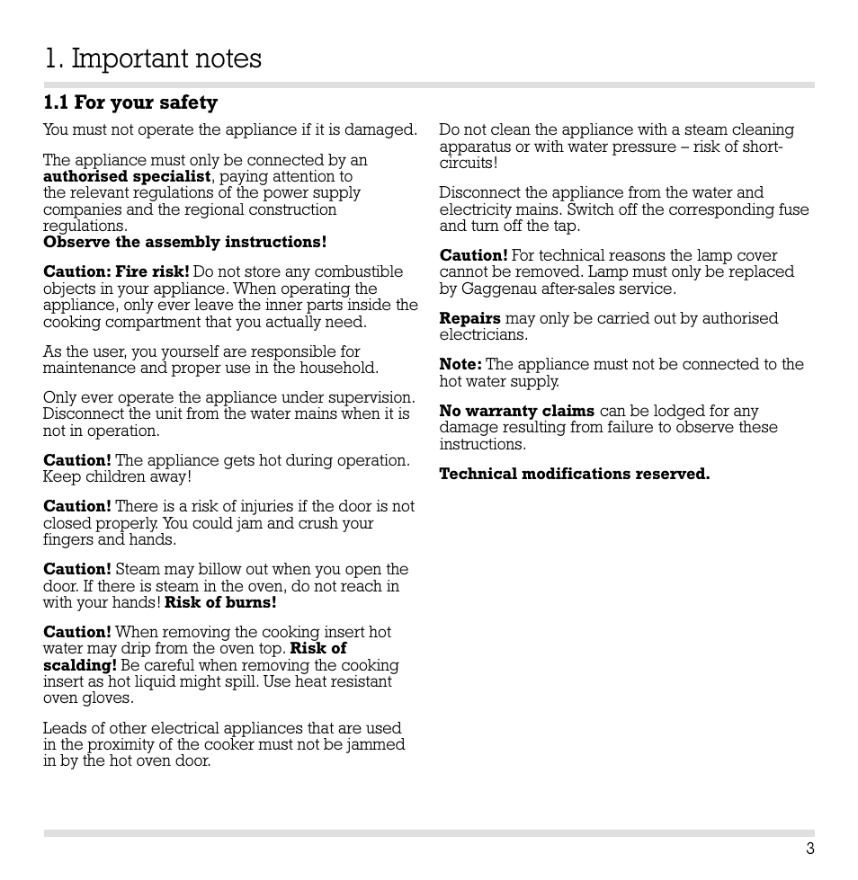 1 for your safety | Gaggenau ED221 User Manual | Page 4 / 46